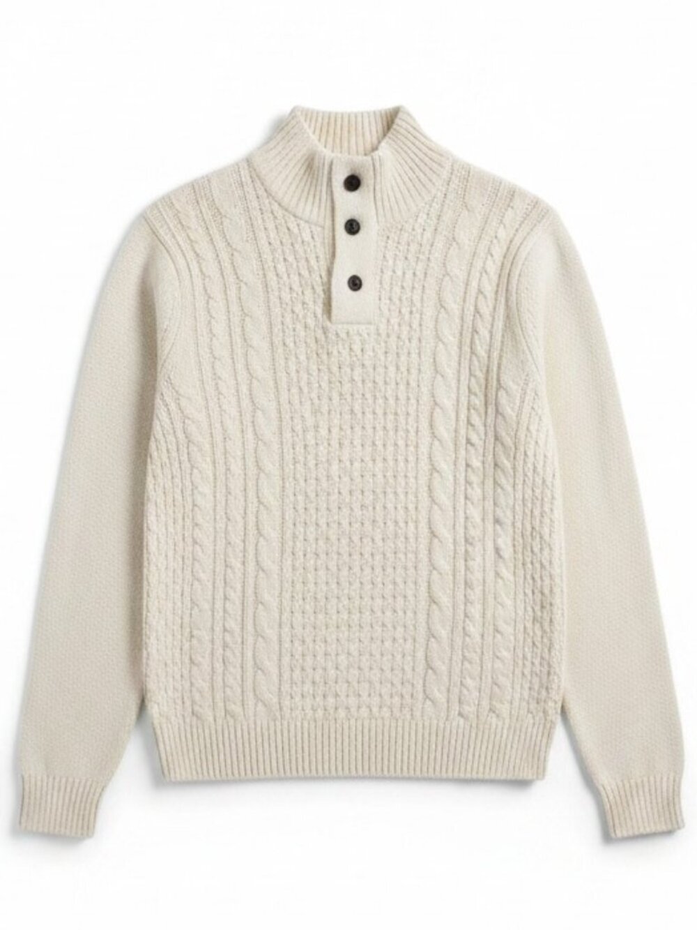 Buffalo David Bitton Cream Cable Knit Sweater - Unisex Button Mock Neck